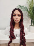 Roxanne Braided Burgundy Lace Front Wig – Goddess Braids with Wavy Ends