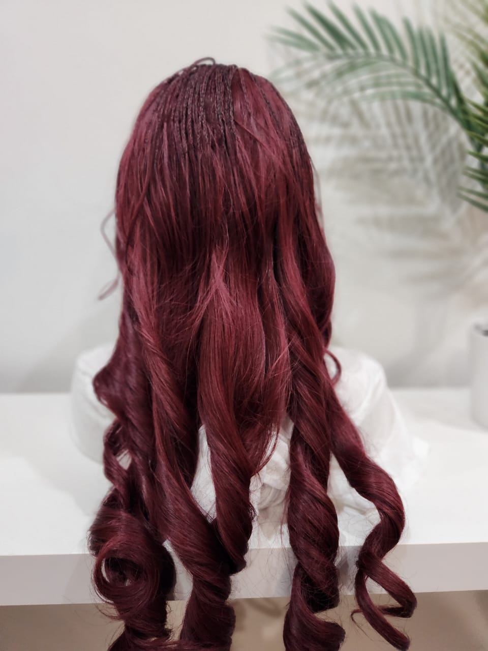 Roxanne Braided Burgundy Lace Front Wig – Goddess Braids with Wavy Ends