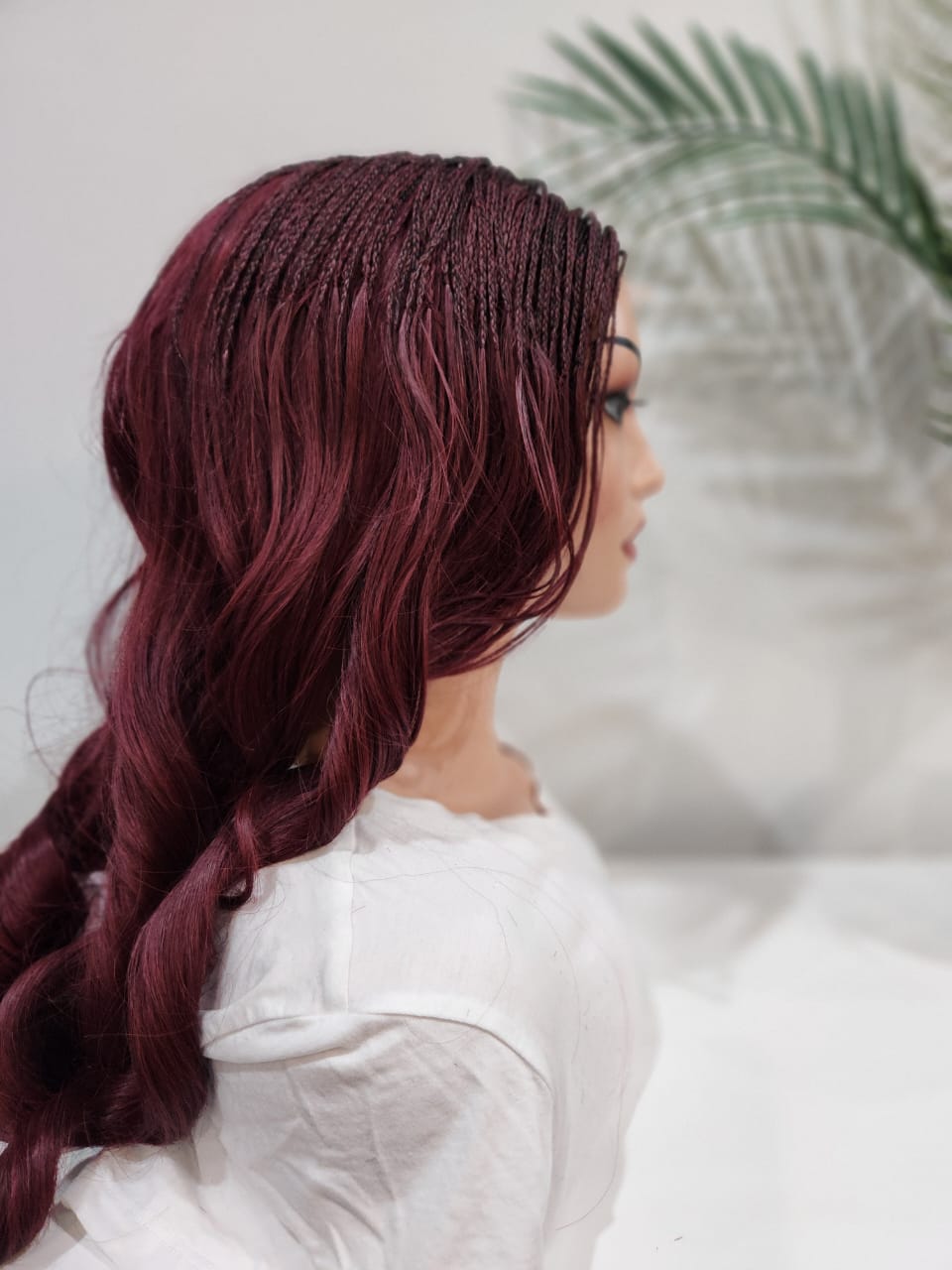 Roxanne Braided Burgundy Lace Front Wig – Goddess Braids with Wavy Ends