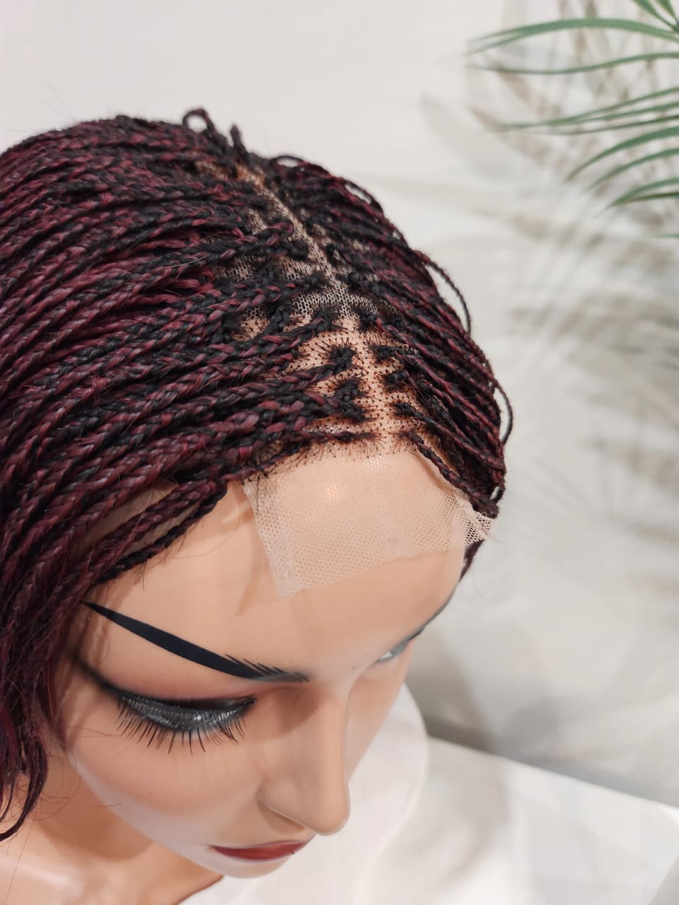 Roxanne Braided Burgundy Lace Front Wig – Goddess Braids with Wavy Ends