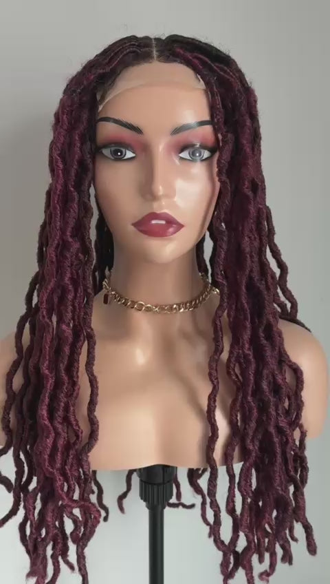 Drenda - Burgundy Faux Locs with Baby Hair