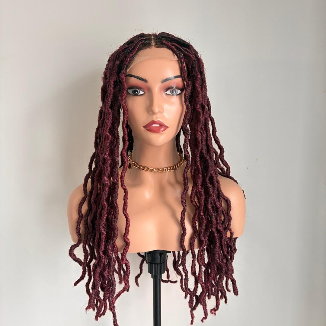 Drenda - Burgundy Faux Locs with Baby Hair